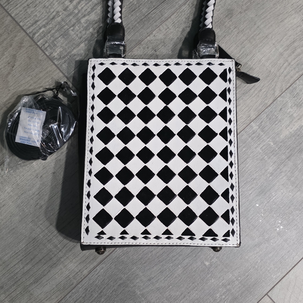 Western Linen Black and White Checkered Women's Bag